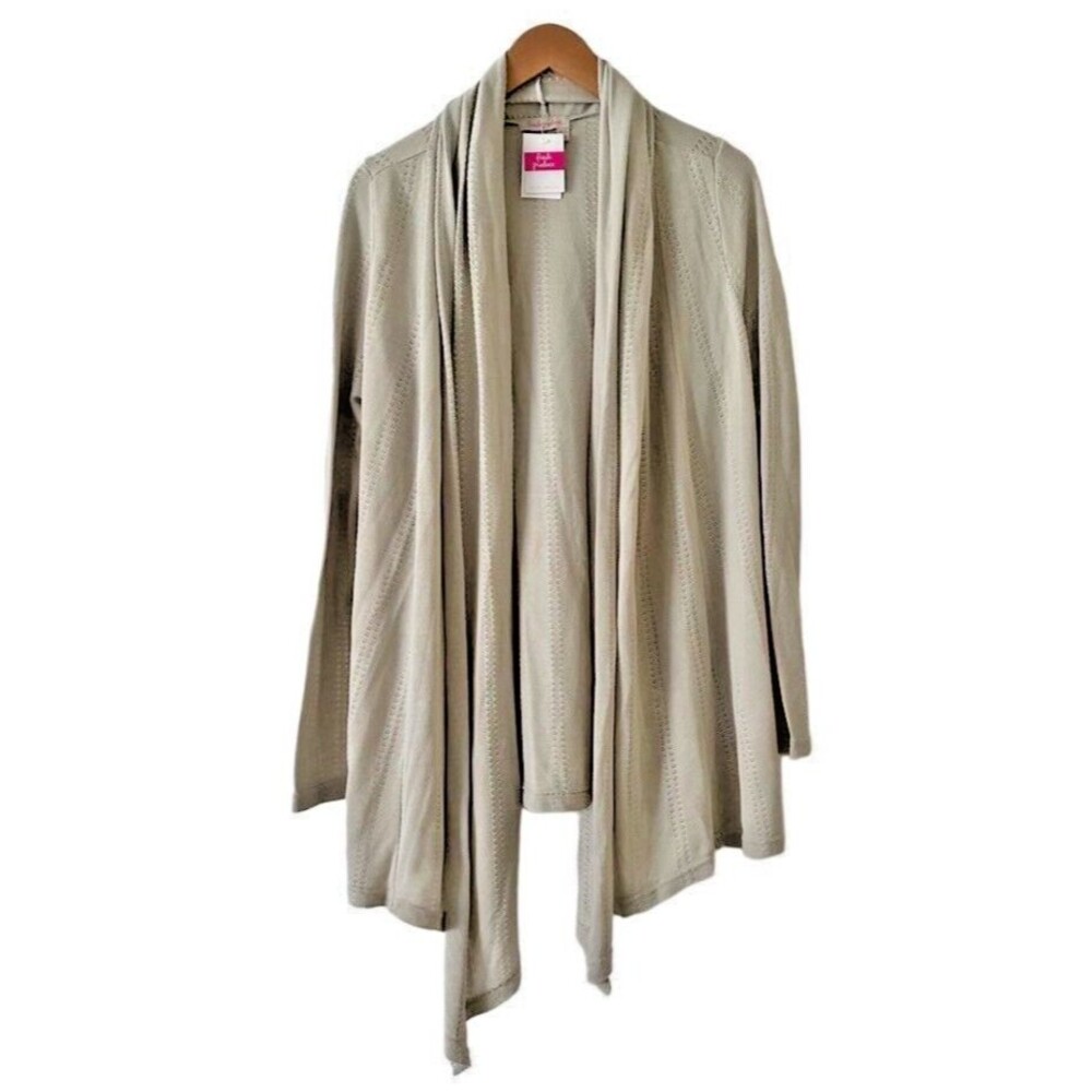 Fresh Produce Pointelle Wrap Cardigan Oatmeal Beige Long Sleeve M/L NWT Boho